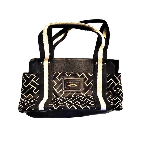Handbags - Tommy Hilfiger Y2K Black Logo Tote Bag Canvas Faux Leather American Classics